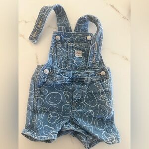 Old Navy Smile Print Denim Short Overalls – 6–12 Months